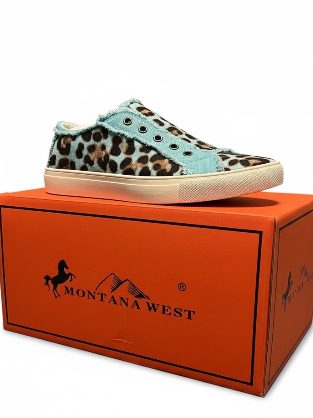 Montana West Teal and Leopard Print Slip-On Sneakers